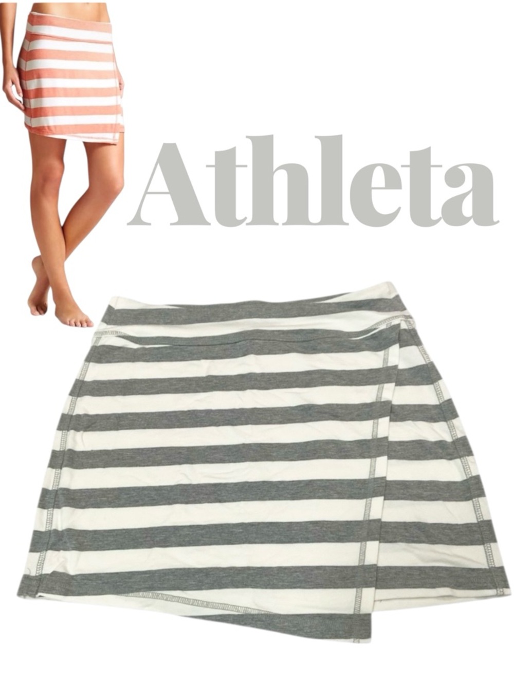 ATHLETA Gray White Striped Short Mini Skirt - Women’s Small